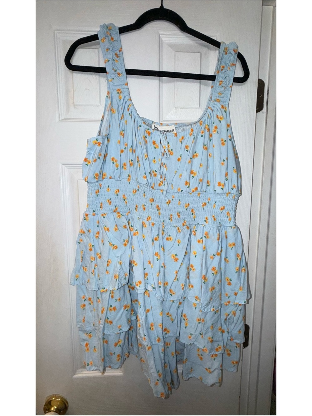 Light Blue Floral Tiered romper with Yellow Flowers